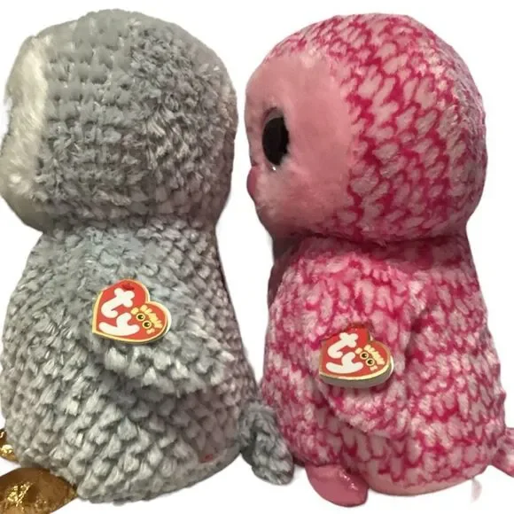 TY Beanie Boos PINKY the Pink Owl & Owlette Jumbo 18” with Hang Tags - Picture 2 of 8